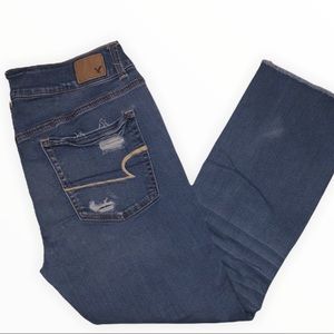 American Eagle Distressed Ripped Straight Super Super Stretch Jeans 14
